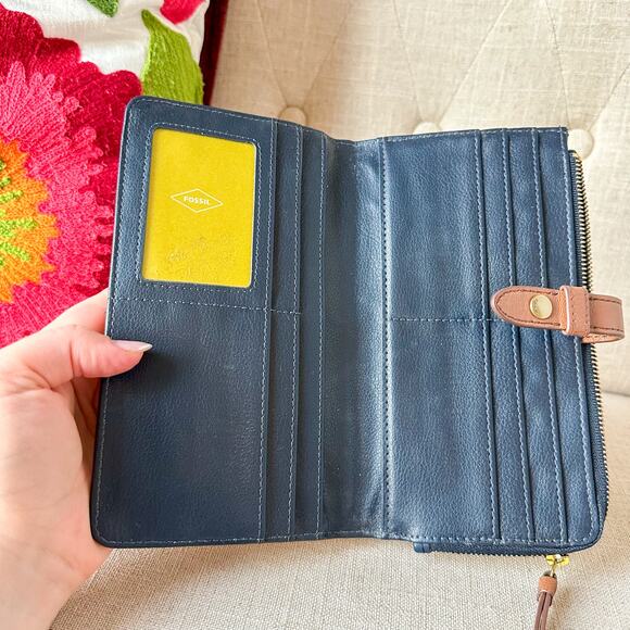 Fossil Emma Navy Green Yellow Pink Floral Wallet - Picture 7 of 9